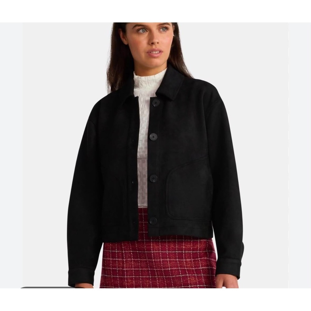NWT Time & Tru Women XXL Faux Suede Jacket Collared Patch Pocket Versatile Black